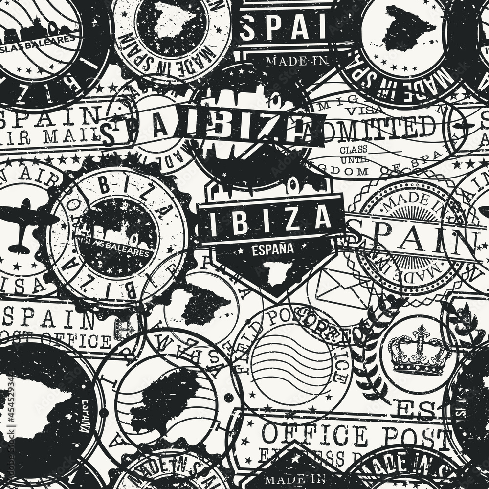 Ibiza, Balearic Islands, Spain Stamps Background. A City Stamp Vector Art. Set of Postal Passport Travel. Design Set Pattern. Ibiza, Balearic Islands, Spain Stamps Background. A City Stamp Vector Art. Set of Postal Passport Travel. Design Set Pattern.