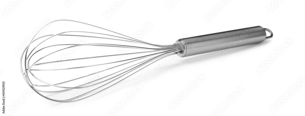 New metal balloon whisk isolated on white New metal balloon whisk isolated on white