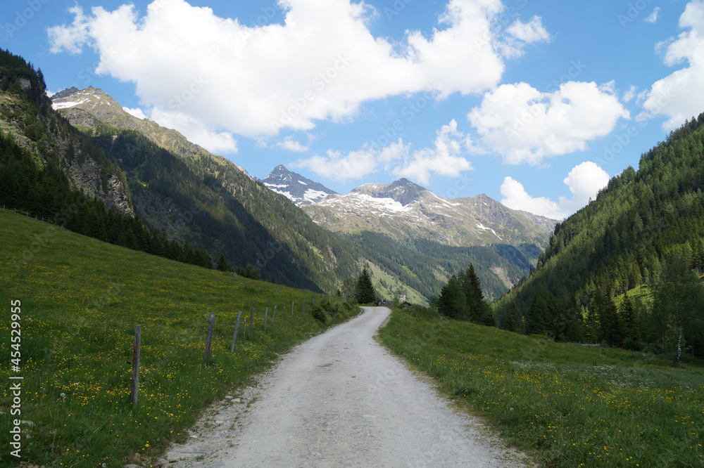 a hiking trail leading through the alpine landscape in the Schladming-Dachstein region in Austria	