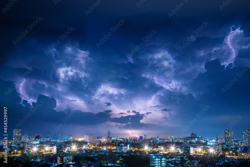 lightning network on the cloud at night above urban area lightning network on the cloud at night above urban area
