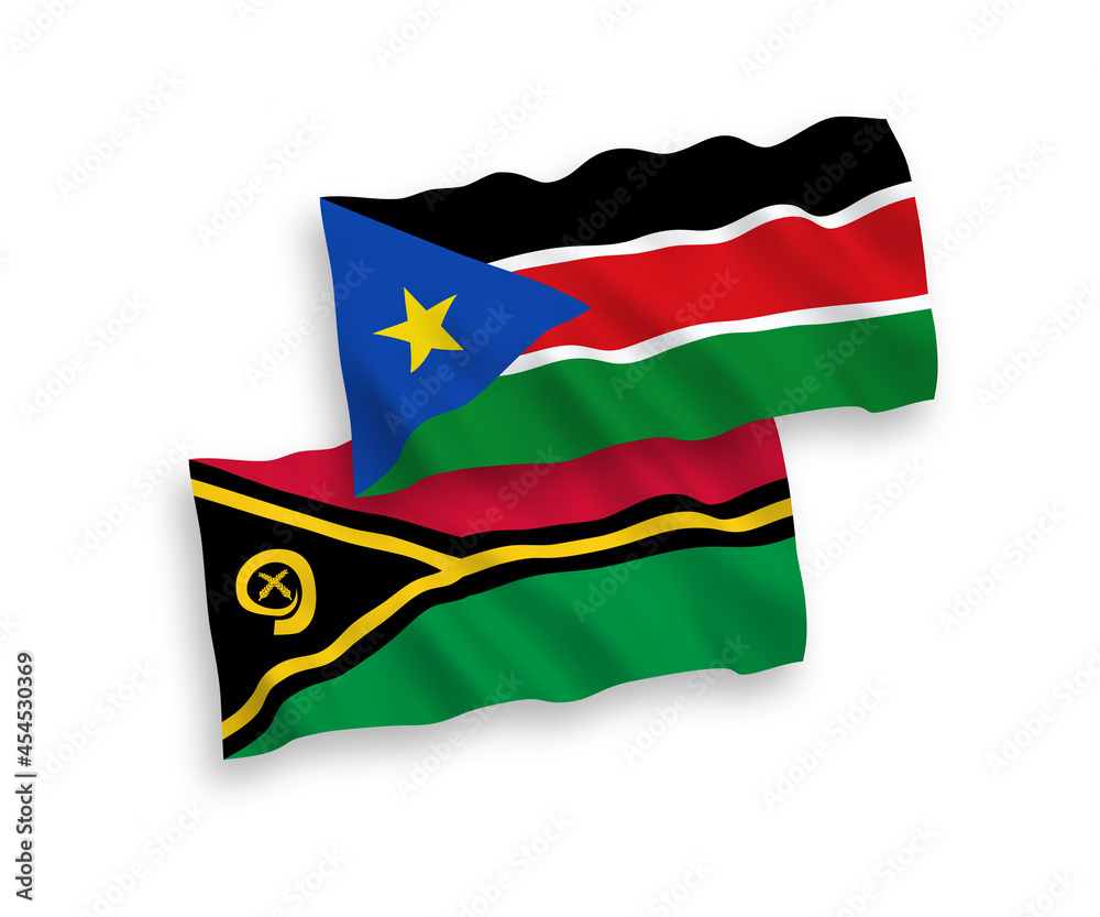 Flags of Republic of Vanuatu and Republic of South Sudan on a white background Flags of Republic of Vanuatu and Republic of South Sudan on a white background