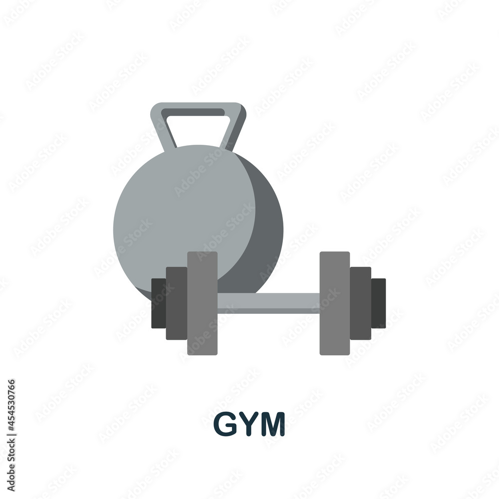 Fototapeta premium Gym flat icon. Colored sign from small business collection. Creative Gym icon illustration for web design, infographics and more