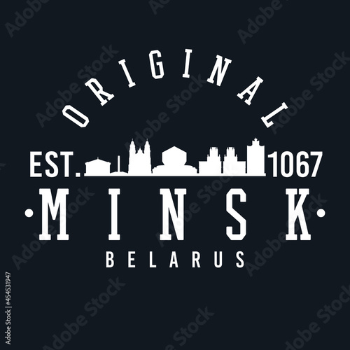 Minsk, Belarus Skyline Original. A Logotype Sports College and University Style. Illustration Design Vector City. photo
