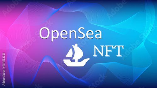OpenSea internet platform NFT token market and auction with waves. New trend in collectibles sales. Vector illustration.