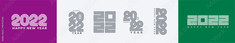 2022 Happy New Year logo lines style text. 2022 number design template set 2022 Happy New Year logo lines style text. 2022 number design template set