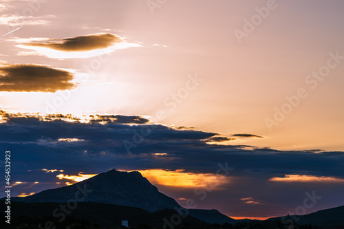 Sainte Victoire mountain in the light of a cloudy summer morning