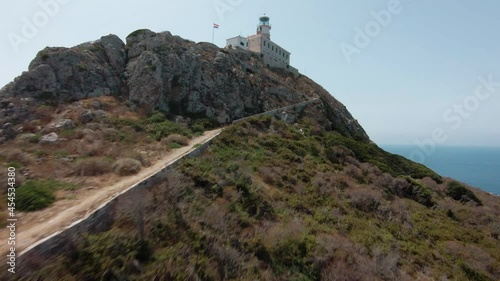 Aerial climbing shot, Lighthouse - Palagruza island, Croatia Mediterranean Sea photo