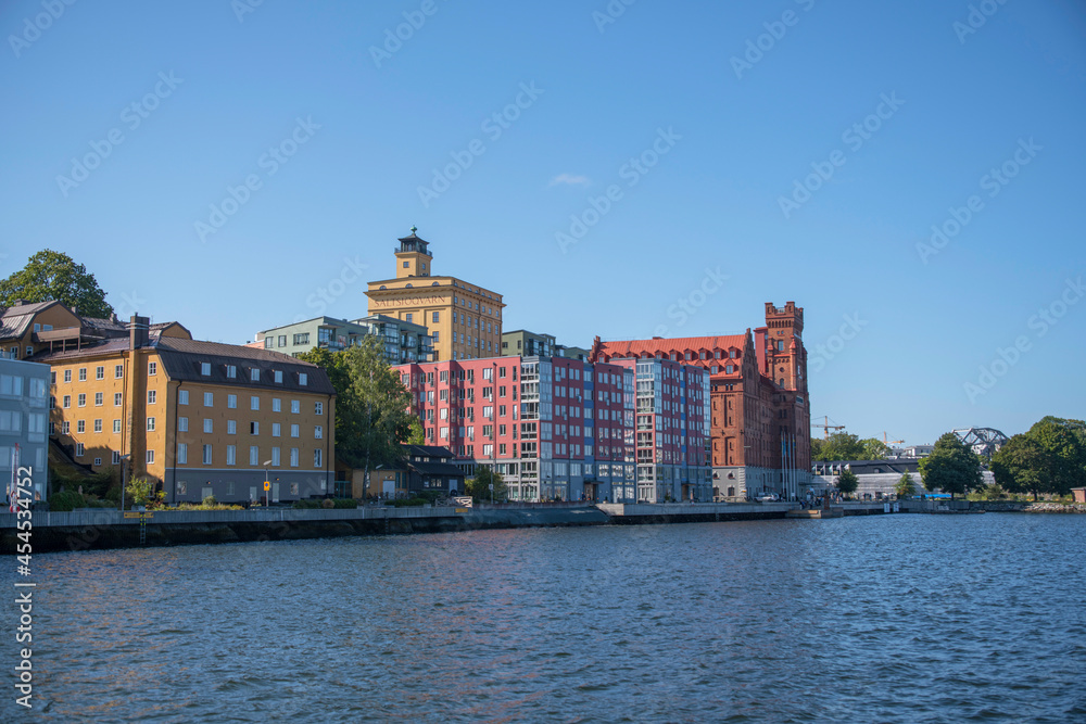 Apartment and hotel buildings at the Stockholm water front at Saltsjön.