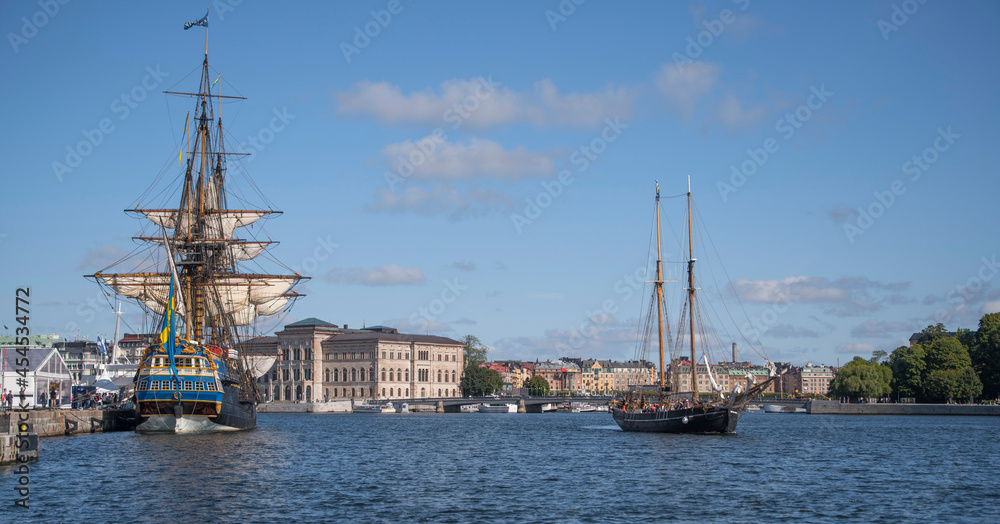 Various sailing ships in the harbor of Stockholm city. Various sailing ships in the harbor of Stockholm city.