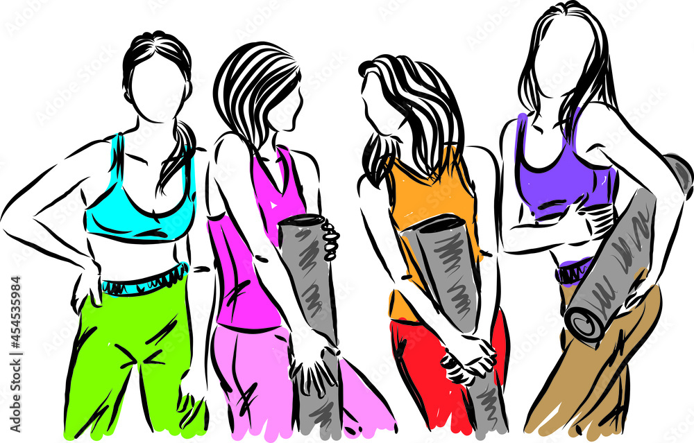 FITNESS YOGA women group vector illustration