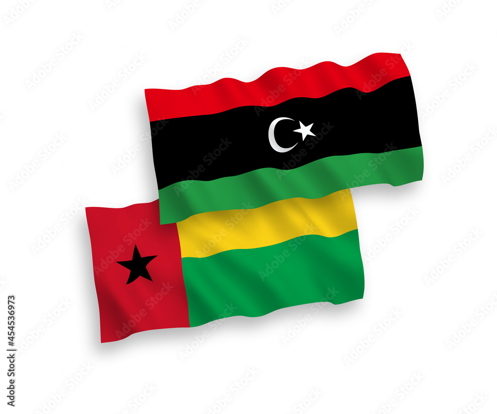 Flags of Republic of Guinea Bissau and Libya on a white background