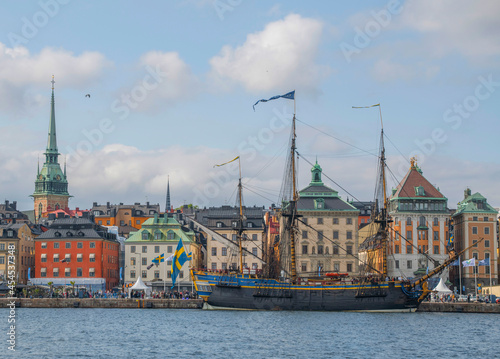 Old sailing replica of the Swedish East Indiaman Götheborg I in the harbor of Stockholm city