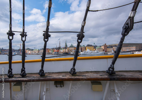 Details from a old steel sailboat in the harbor of Stockholm city. 