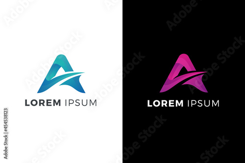 Letter A creative 3d blue and pink color technological business logo