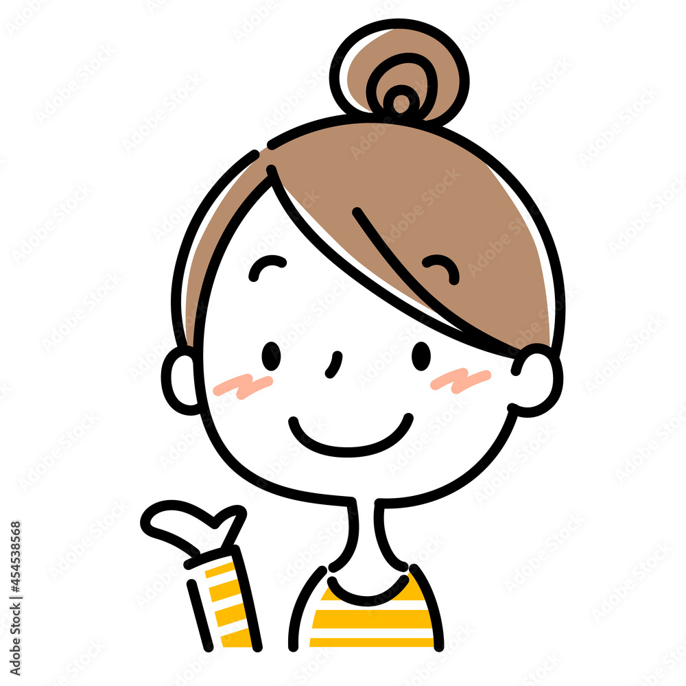 手を挙げて案内するお団子頭の女性