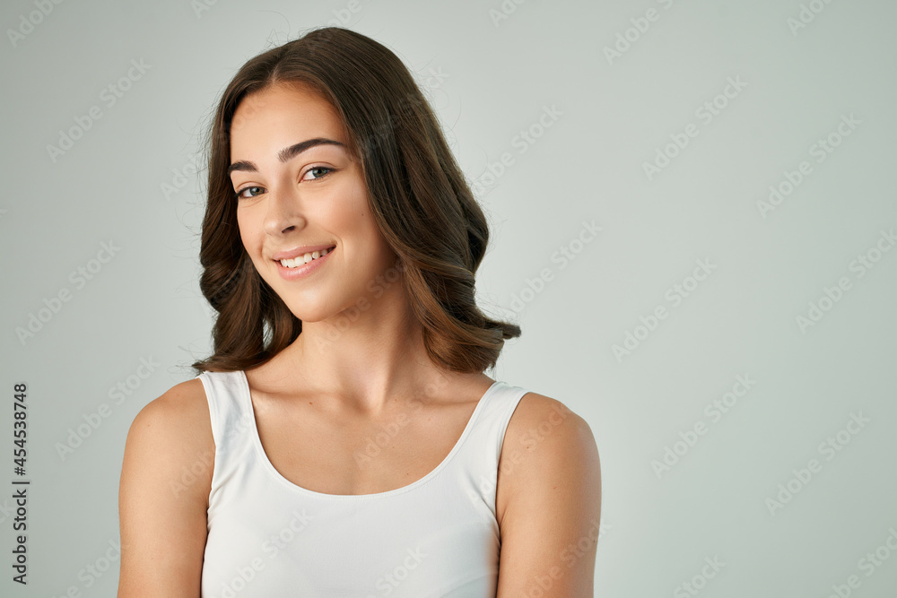 smiling woman cosmetics attractive look close-up smiling woman cosmetics attractive look close-up