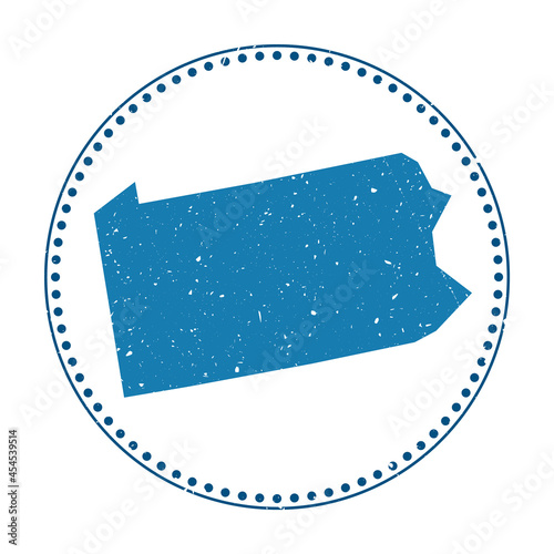 Pennsylvania sticker. Travel rubber stamp with a map of the US state, vector illustration. Can be used as an insignia, logotype, label, sticker, or badge of Pennsylvania.