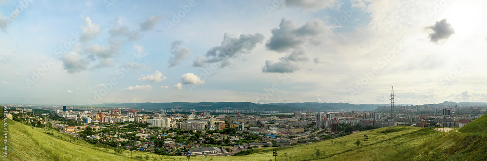 Panorama of the city of Krasnoyarsk. Russia. View from the observation deck on the mountain