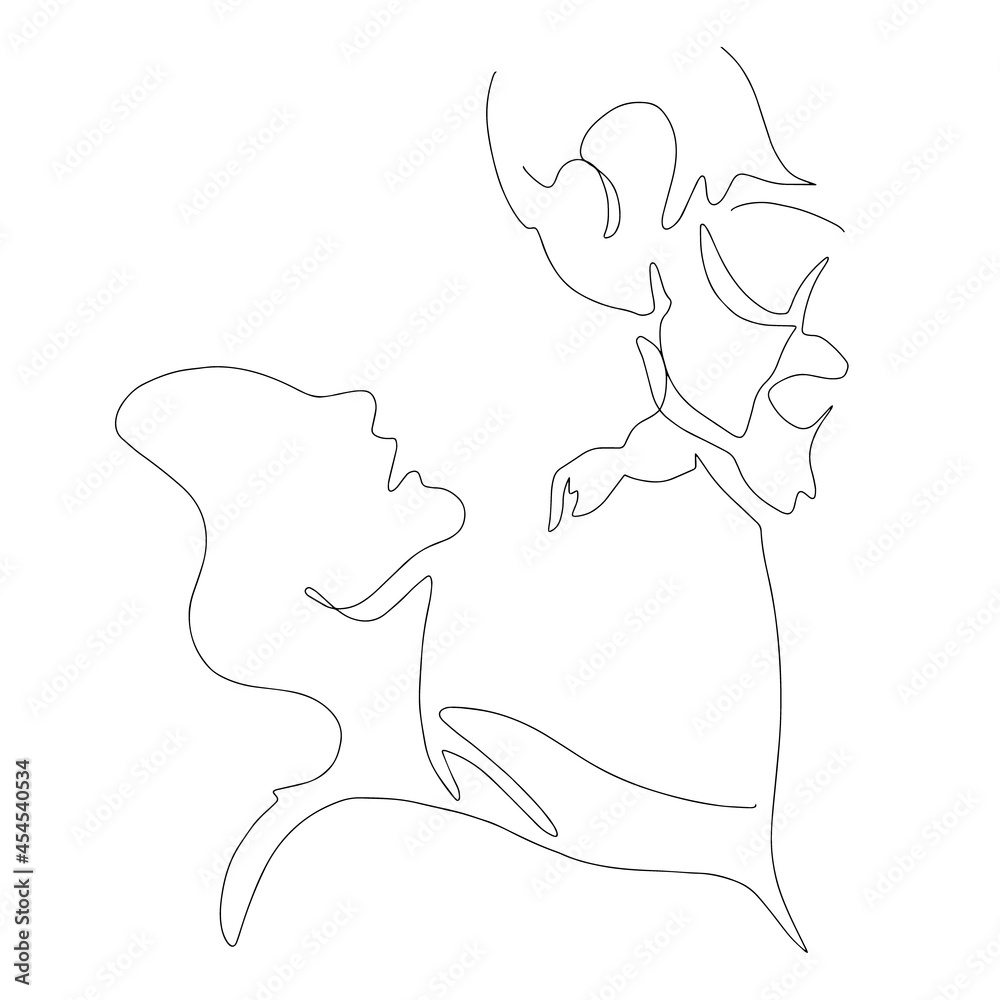 Vector hand drawn minimalistic illustration of mother and child. Creative one line artwork . Template for card, poster, banner, print for t-shirt, pin, badge, patch.