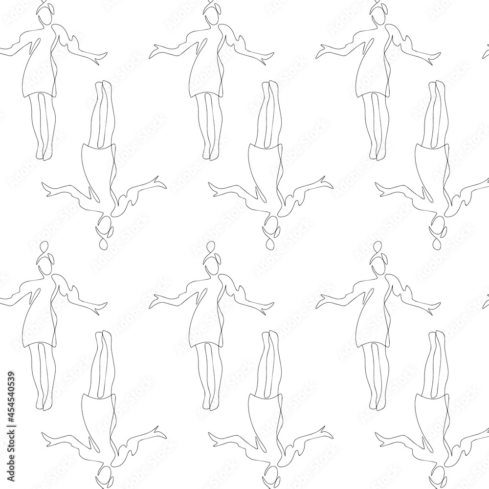 Vector pattern with hand drawn minimalistic illustration of the girl . Creative one line artwork . Template for card, poster, banner, print for t-shirt, pin, badge, patch. Vector pattern with hand drawn minimalistic illustration of the girl . Creative one line artwork . Template for card, poster, banner, print for t-shirt, pin, badge, patch.