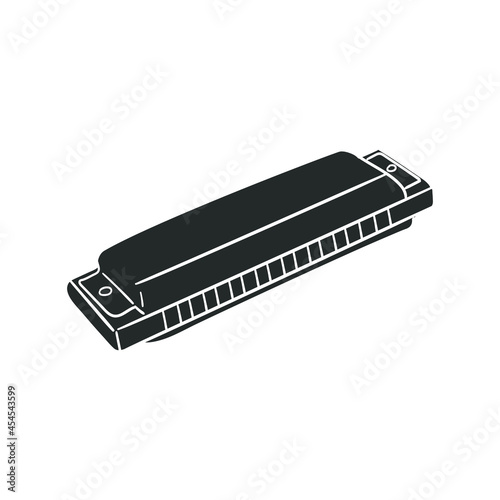 Harmonica Instrument Icon Silhouette Illustration. Music Vector Graphic Pictogram Symbol Clip Art. Doodle Sketch Black Sign.