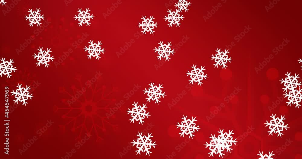 Animation of snowflakes falling on red background Animation of snowflakes falling on red background