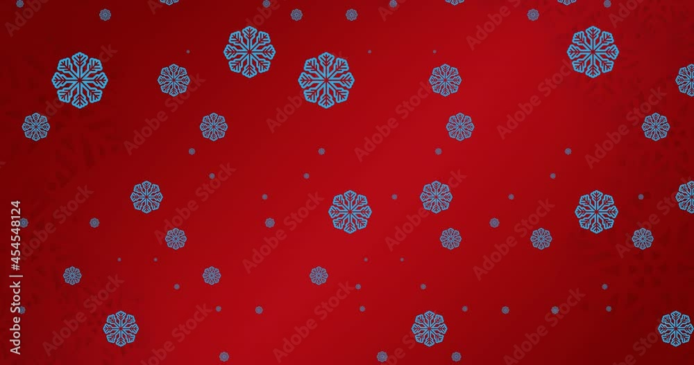 Animation of snowflakes falling on red background Animation of snowflakes falling on red background