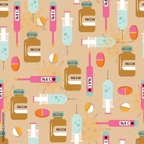 Medical Vaccine and Pills Vector Seamless Pattern