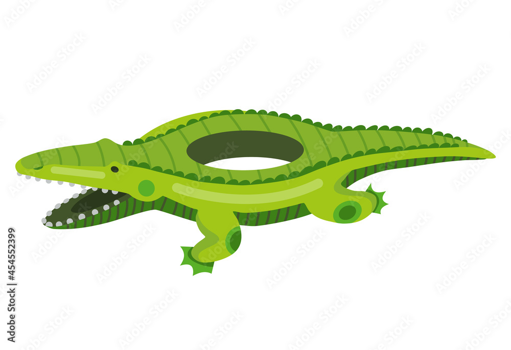 Obraz premium Inflatable swimming ring. Life-ring in pool for summer vacation. Cartoon rubber floating lifesaver in form of cute animal. Funny crocodile floating ring