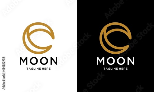 moon logo design line icon vector in luxury style outline linear