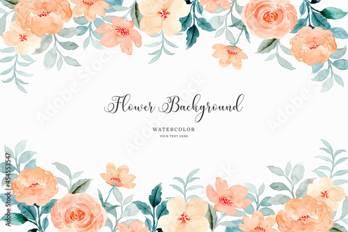 Orange rose flower frame background with watercolor