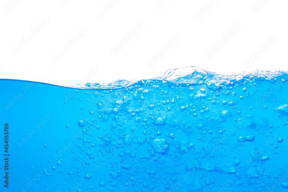 Water surface colour blue with bubbles isolated on the white background Water surface colour blue with bubbles isolated on the white background