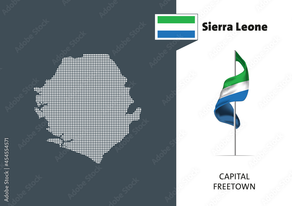Vecteur Stock Flag of Sierra Leone on white background. Dotted map of ...