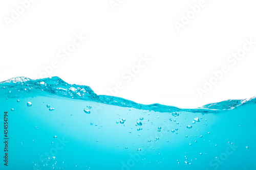 Water surface colour blue with bubbles isolated on the white background