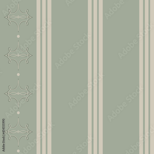 Striped pastel blue green vintage victorian retro style wallpaper with ornament