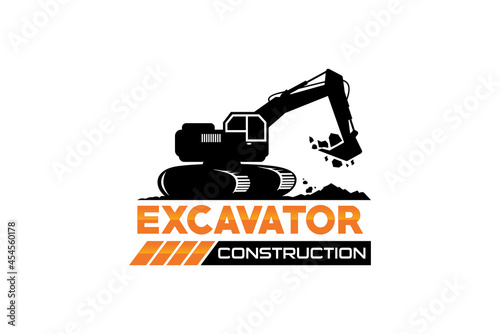 Excavator logo template vector. Heavy equipment logo vector for construction company. Creative excavator illustration for logo template.