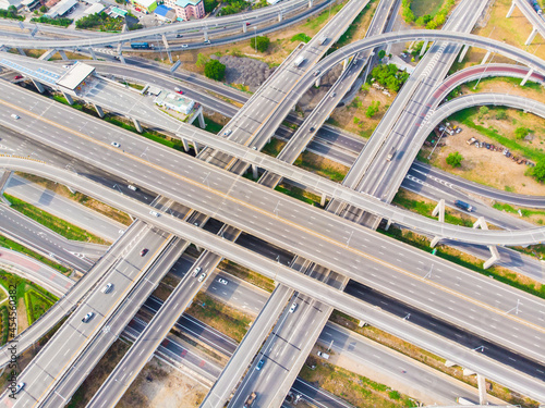 Intersection overpass transport road sunny day in city