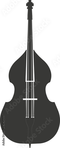 Black flat silhouette of a double bass. A vector image.