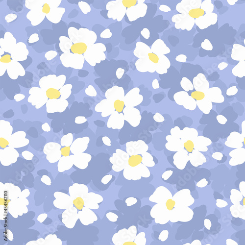 Simple flowers seamless pattern. Cute hand drawing vector illustration. White primitive flowers background, vintage design. Surface design, textile, stationery