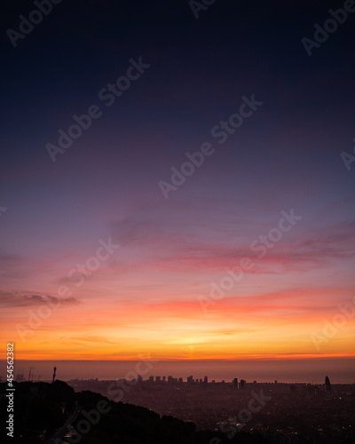 Sunrise view of Barcelona from hill