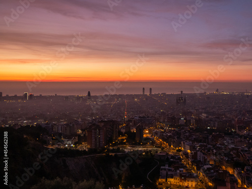 Sunrise view of Barcelona from hill