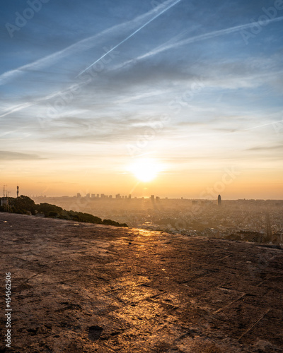 Photography Sunrise view of Barcelona from hill