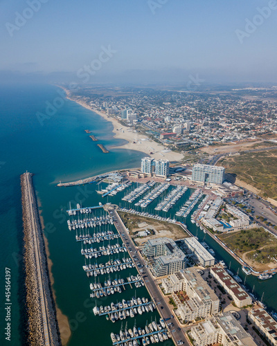 Aerial view of yachts in marina of Herzliya, Israel photo