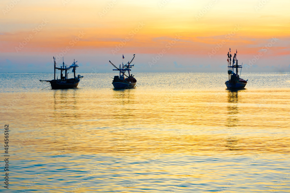 Hua -Hin sea and fishing boats.