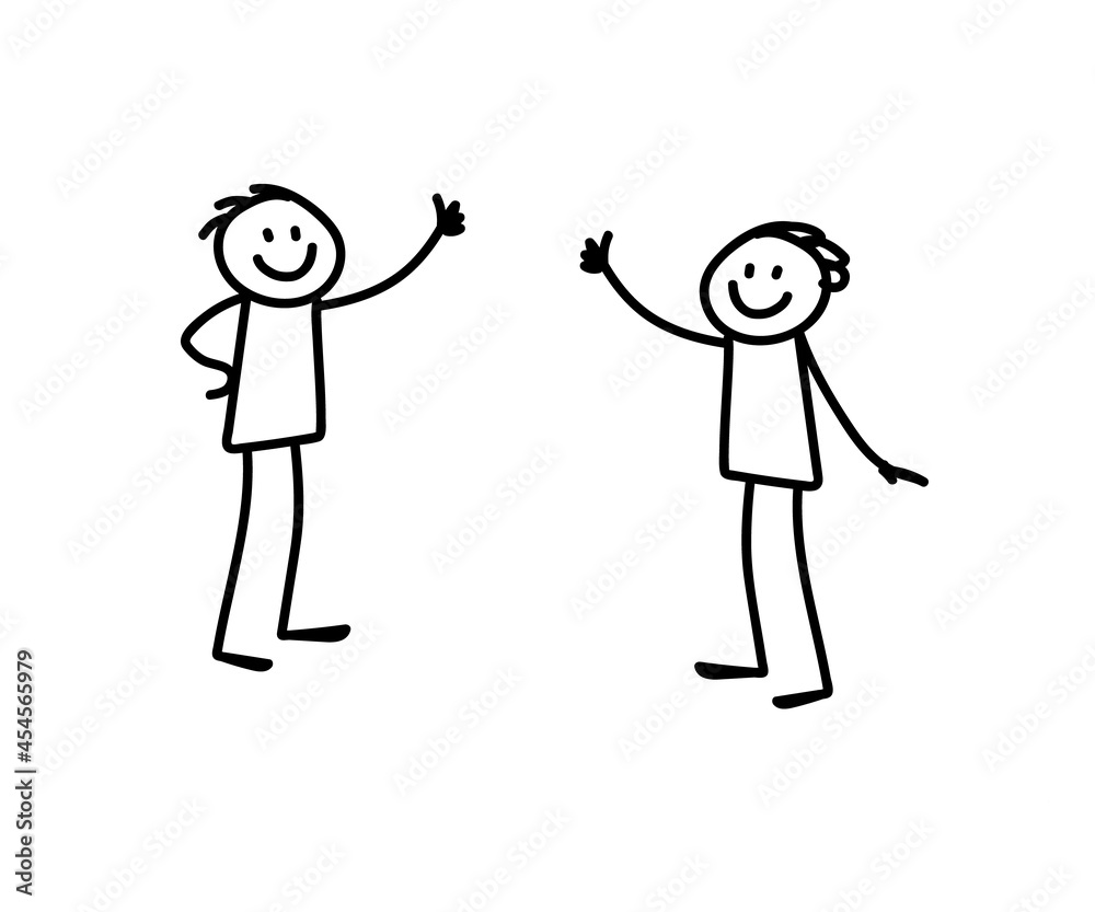 Two people on a white background. Greetings. Sketch. Vector illustration. Two people on a white background. Greetings. Sketch. Vector illustration.
