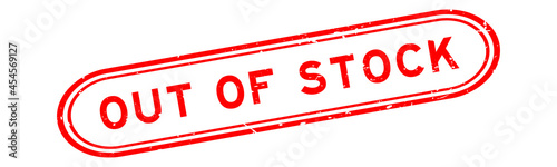 Grunge red out of stock word rubber seal stamp on white background