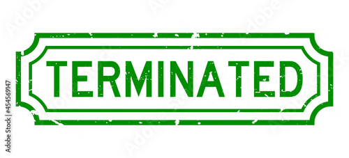 Grunge green terminated word rubber business seal stamp on white background