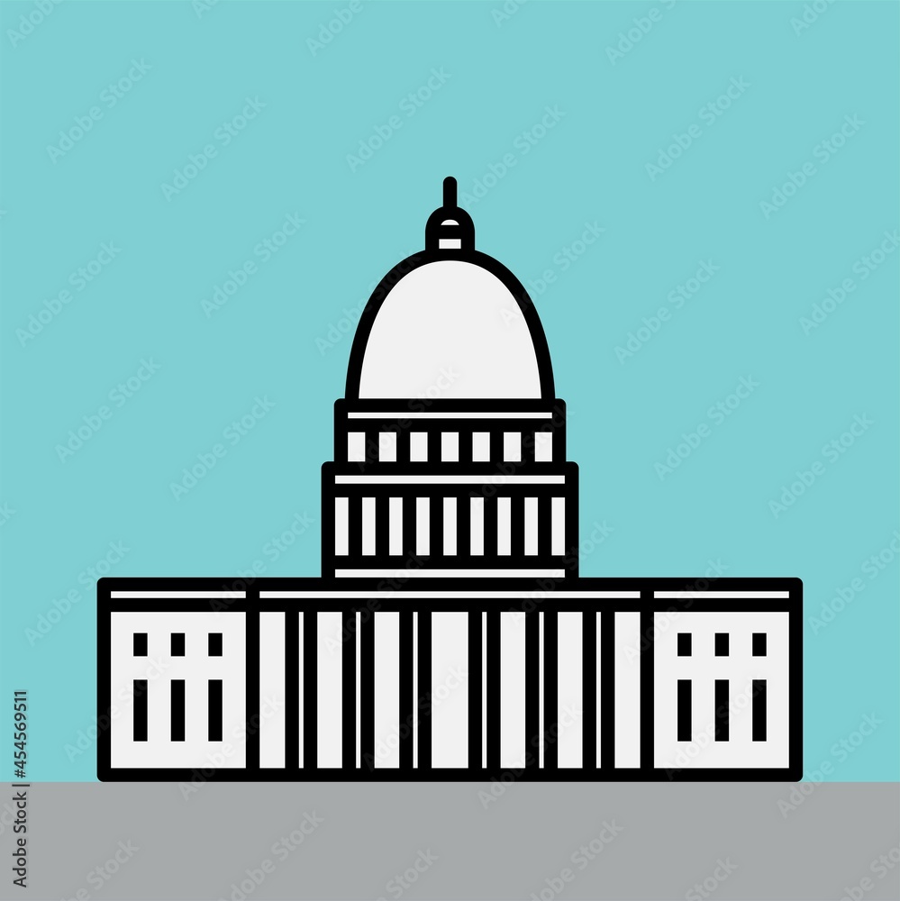 outline simplicity drawing of the us capitol building landmark front elevation view.