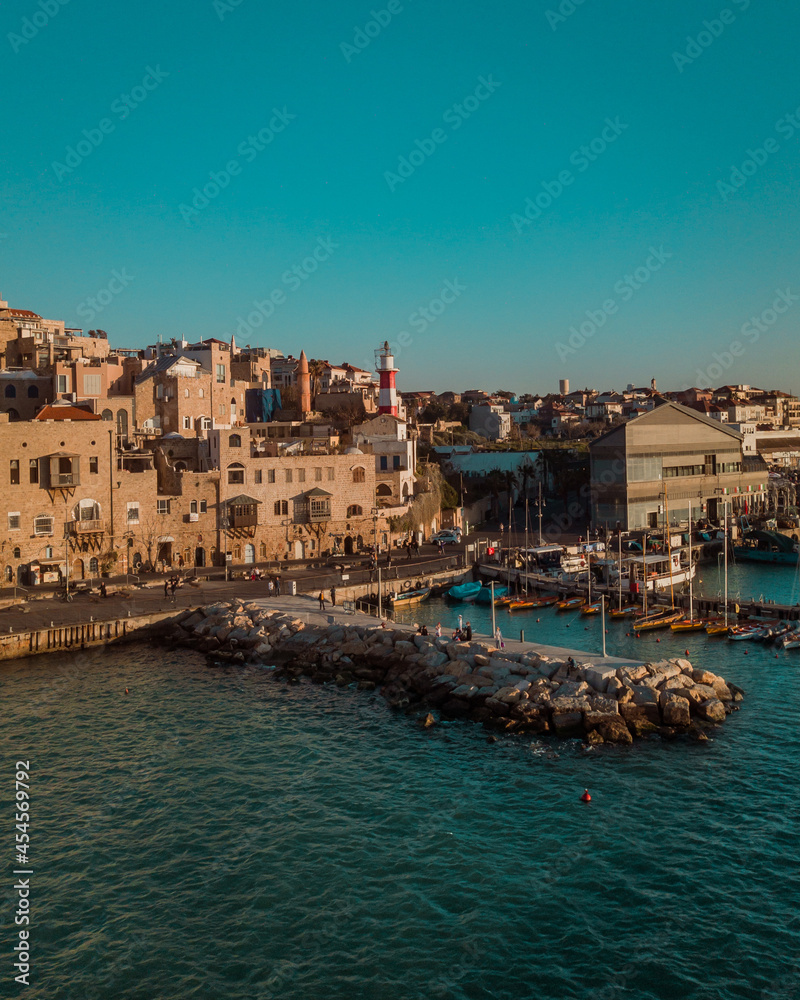 Fototapeta premium Jaffa Aerial view on a sunset. Tel Aviv, Israel
