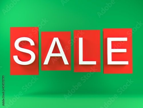 Sale icon on a green background. White letters on a colored background. Sale of special offers and discounts. Sale, Cyber Monday and other promotions. 3D rendering